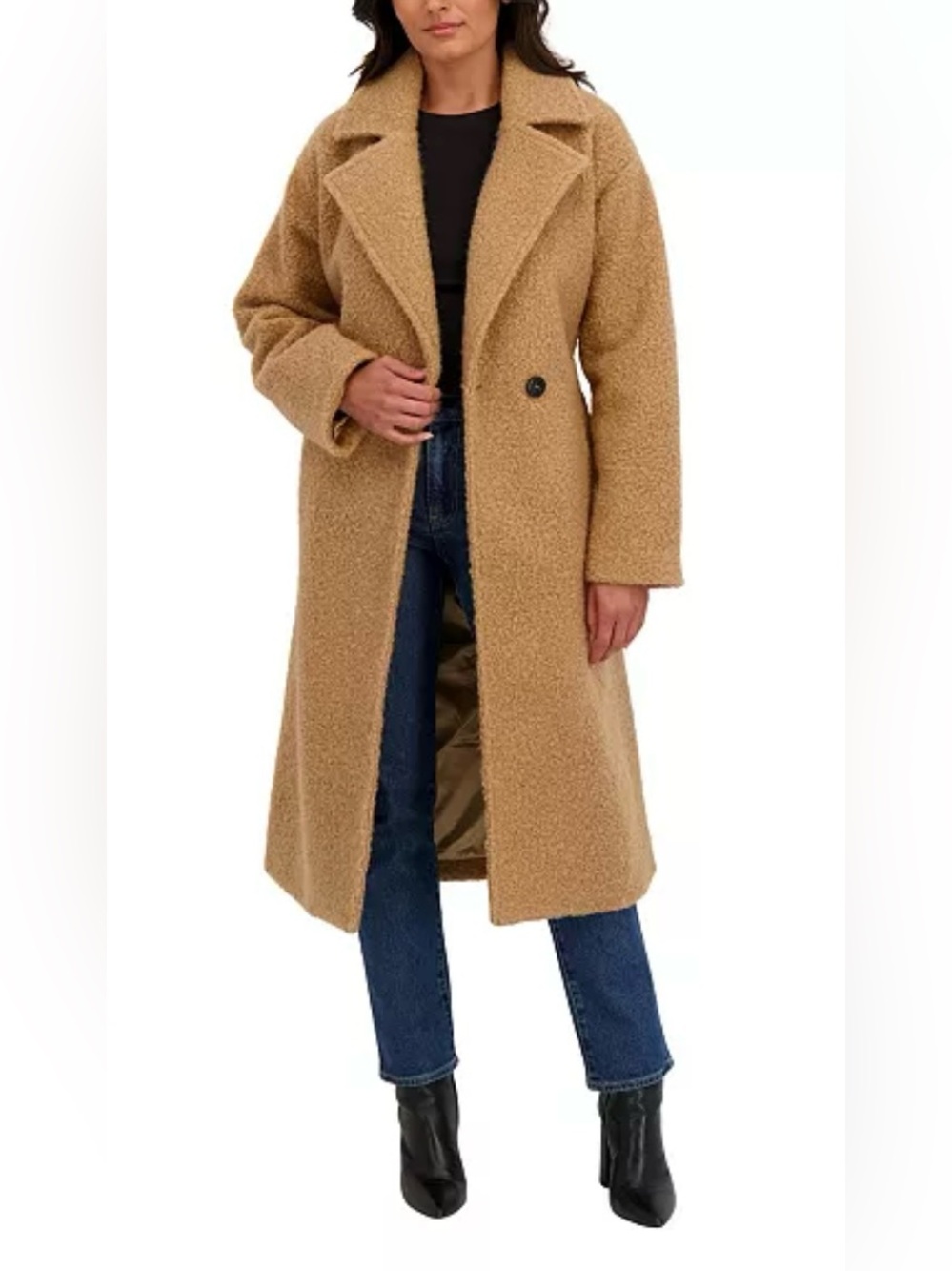 Sebby Collection Women's Long Belted Boucle Wrap Coat Large NWOT
